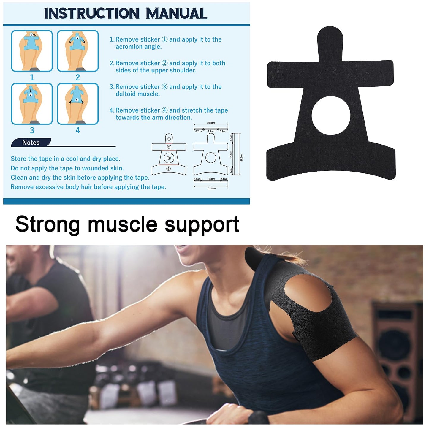 10pcs Precut Kinesiology Tape for Shoulder, Waterproof Breathable Elastic Kinesiology Athletic Tape Elastic & Latex-Free Sports Patch Strips for Shoulder Muscle Support & Stability