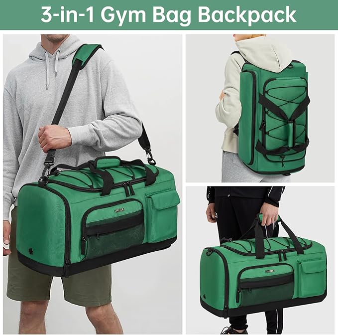 Gym Bag for Women & Men, Sports Travel Duffle Bag with Shoe Compartment, Anti-Theft Carry On Weekender Bag, Water Resistant Overnight Backpack for Airplane, Gym, Travel (Green)