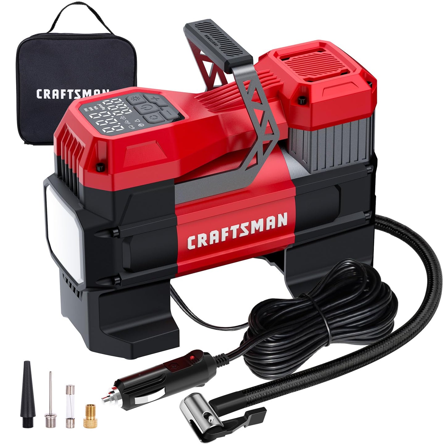 CRAFTSMAN 12V Tire Inflator Portable Air Compressor, Up to 150 PSI with Digital Gauge & Auto Shut-Off, LED Light, 12V DC Car Plug Compact Air Pump for Car Tires, Bikes & Sports