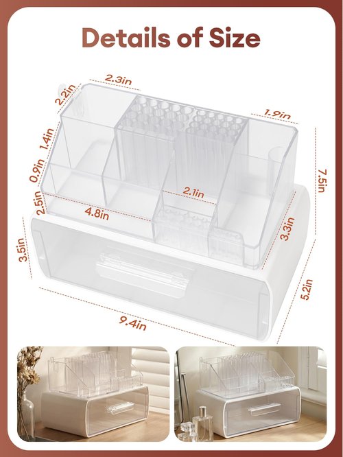 LIARTY Nail Drill Holder with Drawer: Acrylic Nail Drill Bits Holder Makeup Organizer Case for Brush - Beauty Cosmetic Storage Box for Dresser Countertop and Bathroom Vanity