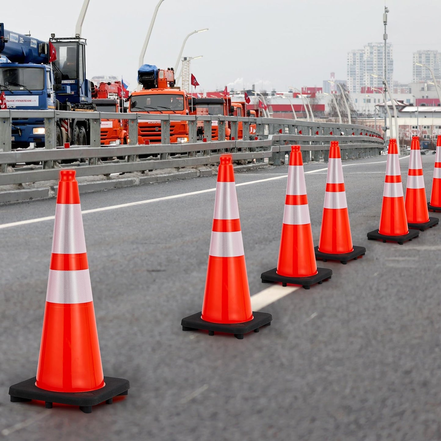 28 Inch Traffic Cones, Heavy-Duty Orange PVC Safety Cones with 2 Reflective Collars - for Road Parking, Construction, and Hazard Safety，10 Pack