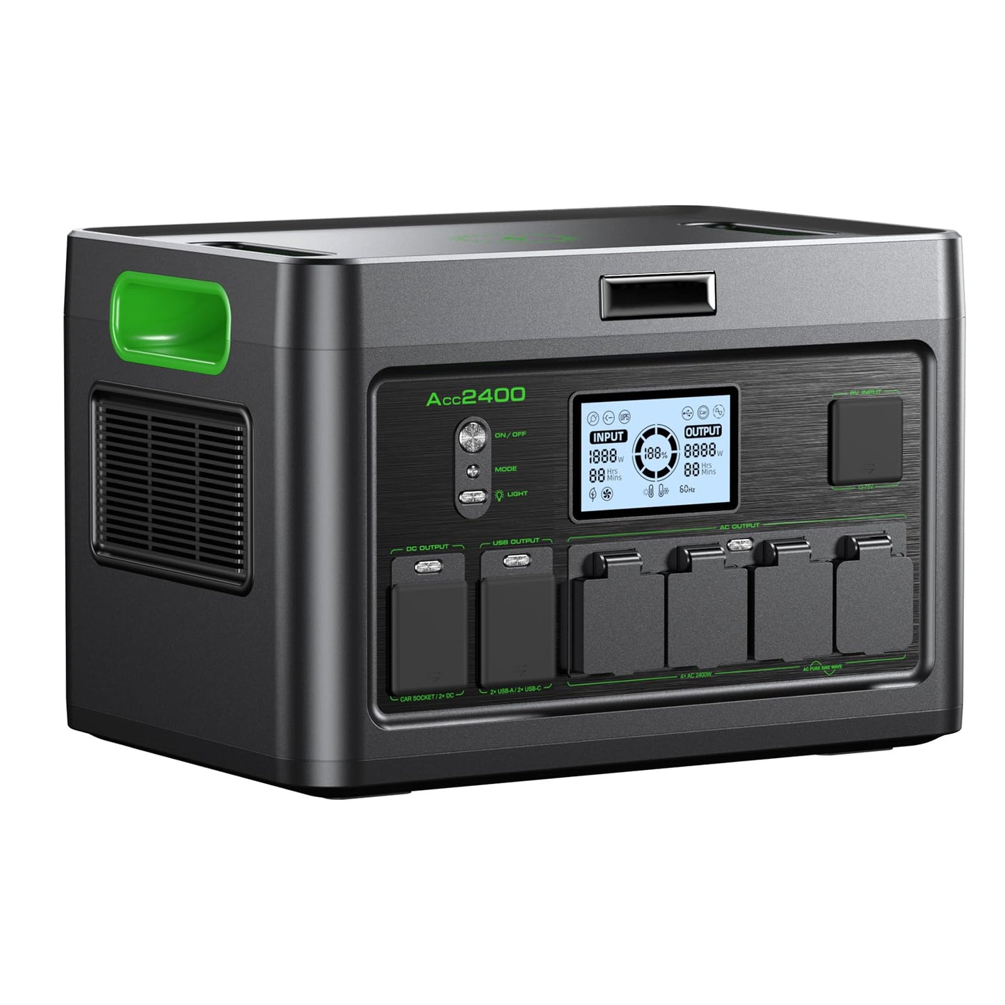Solar Generator 2400W Portable Power Station, 1843.2Wh UPS Home Battery Backup, LiFePO4 Battery Supply with 12 Outlets(2400W AC Outlets,PD100W), 2Hrs Quick Charge, Home Emergency, RV Trip, Acc2400