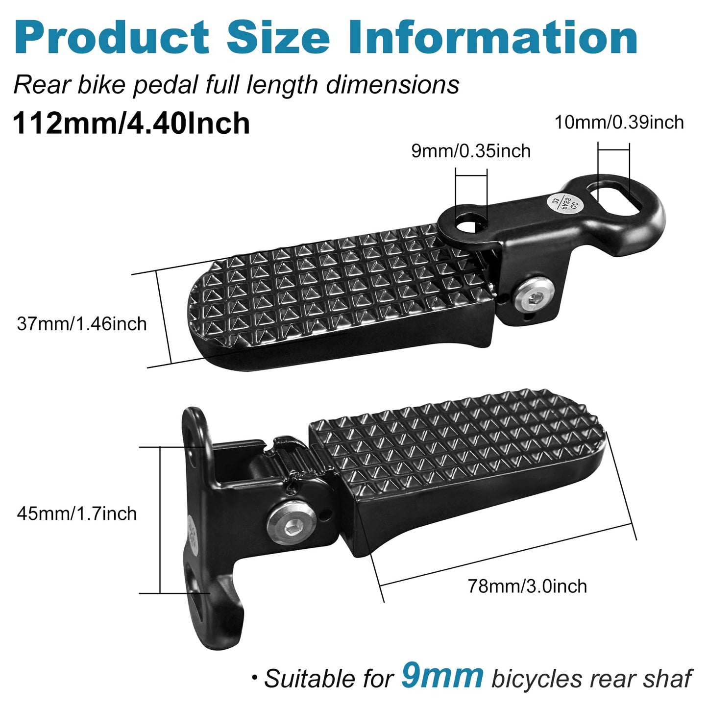 2PCS Bike Rear Pedals, Mini Folding Bicycle Foot Pegs, Rear Seat Footrest Pedals for Mountain Bike E-Bike
