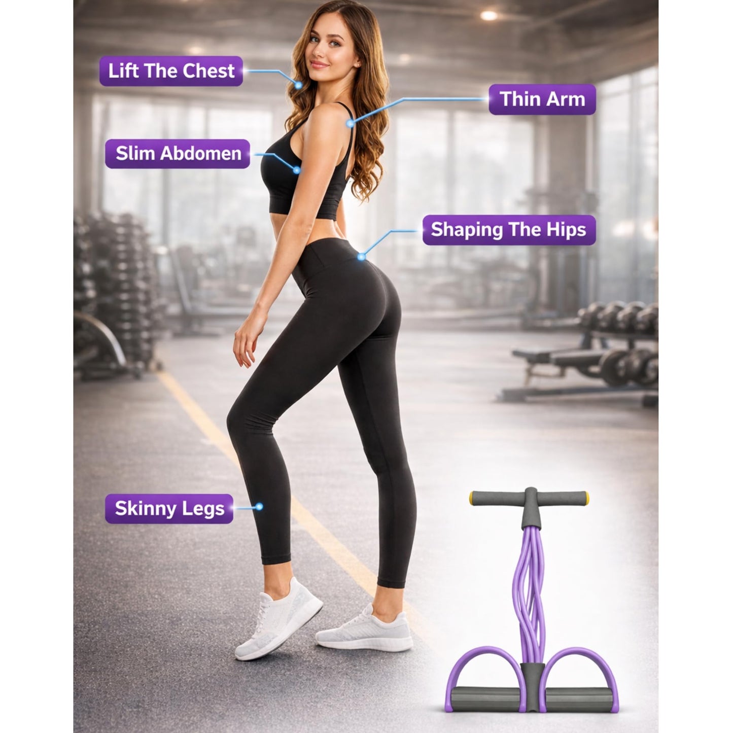 New 6-Tube Foot Pedal Puller Resistance Bands with Handle, Multifunction Tension Rope, Elastic Yoga Pedal Puller for Home Fitness and Body Stretching (Light Purple & Gray)
