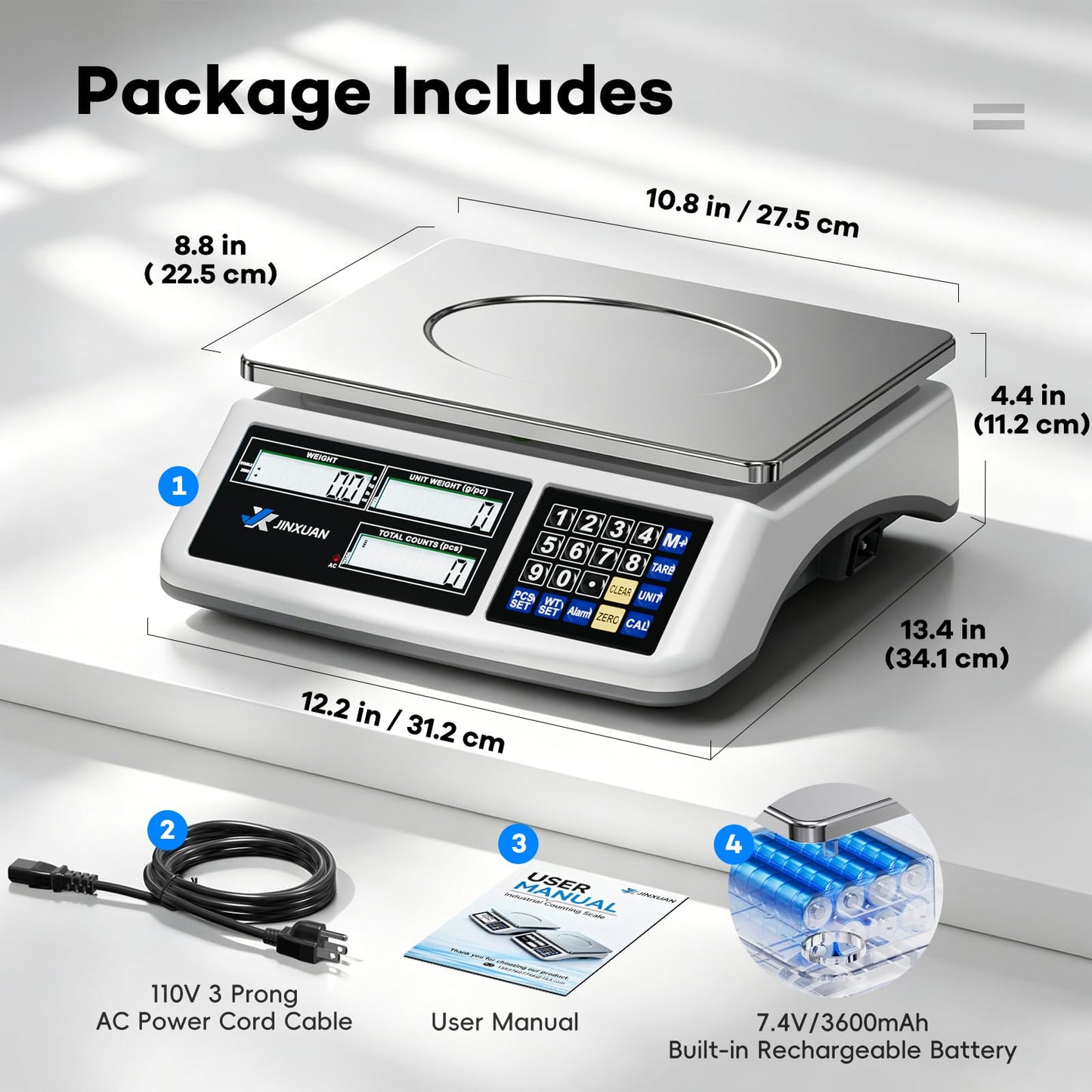 JINXUAN Counting Scale 88lb/40kg x 0.5g Industrial Scale lb/oz/g/kg Digital Parts Scale with Dual LCD Display, Rechargeable Inventory Scale for Small Parts Coins Pieces Tickets, Precision Gram Scale