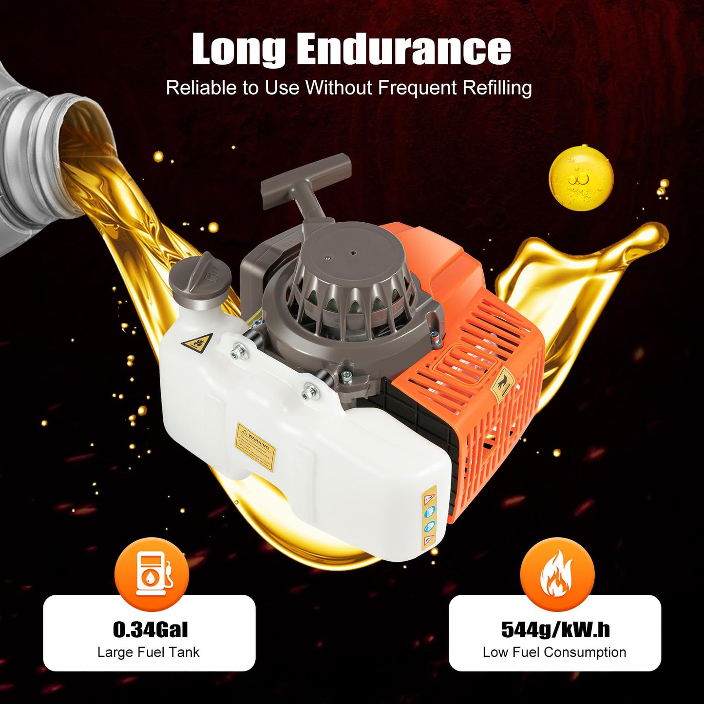 63CC 2-Stroke Hole Digger, 3HP Gas Powered Earth Auger Post Hole Digger Ground Drilling Machine Gasoline Earth Auger Wheelbarrow w/Extra-Large Fuel Tank & Bits for Fence Ground Drill Planting (Orange)