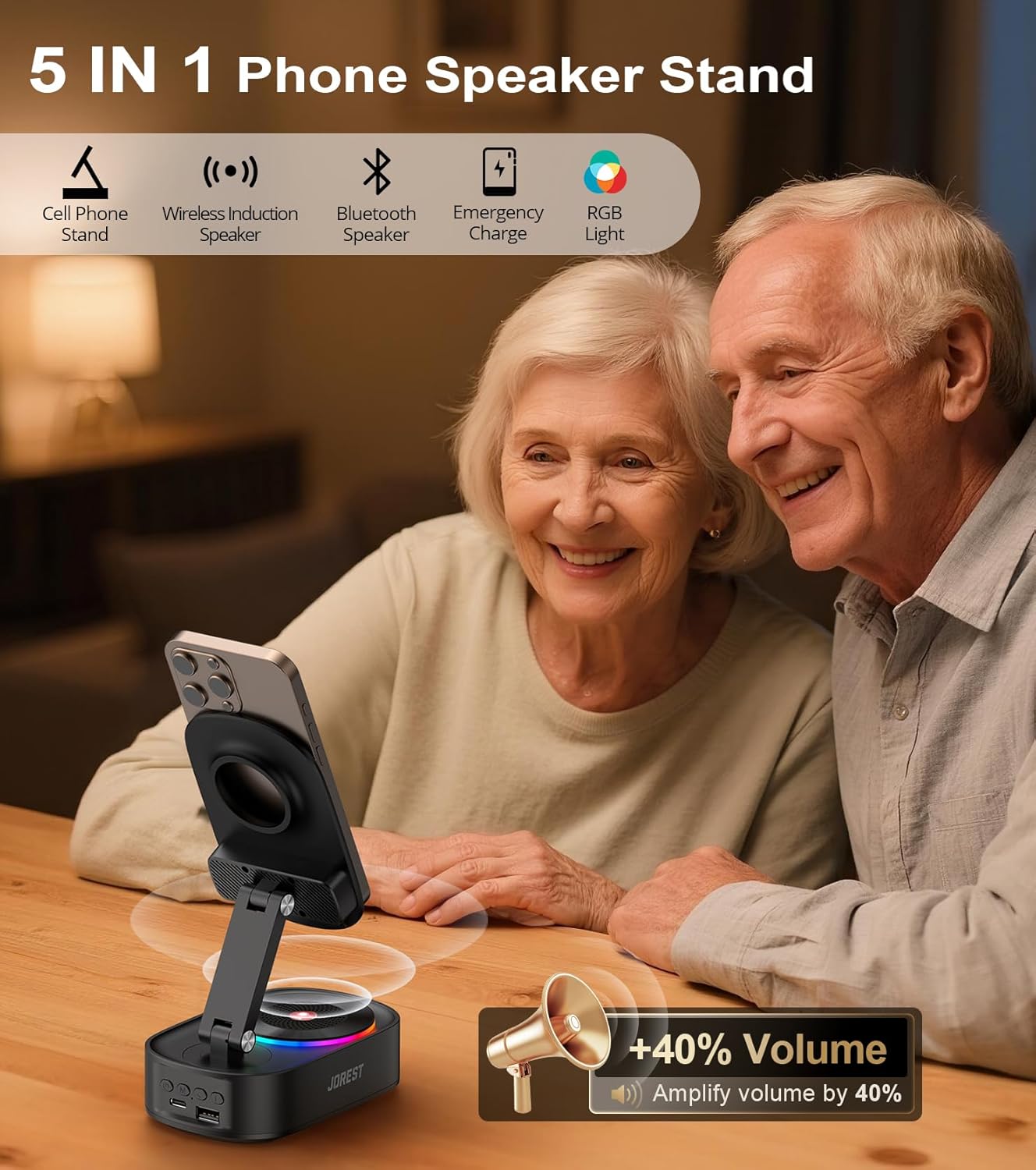 Jorest Wireless Induction Speaker,Cell Phone Stand with Bluetooth Speaker,Valentine's Gifts for Older Men Women Teenage