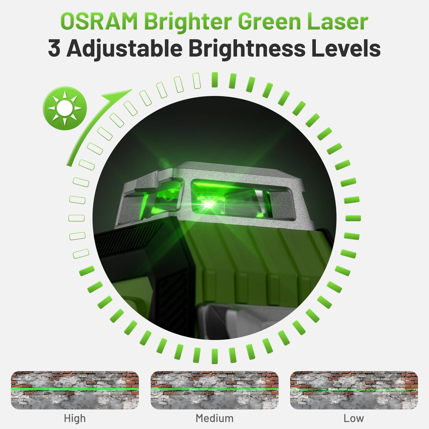 Huepar Laser Level 360 Self Leveling, 1/13 High Accuracy, 4D Green Laser Line Level with LCD Screen & Pulse Mode & Adjust Laser Brightness 4x360 Cross Line Laser -Magnetic Base, Hard Carry Case HX04CG