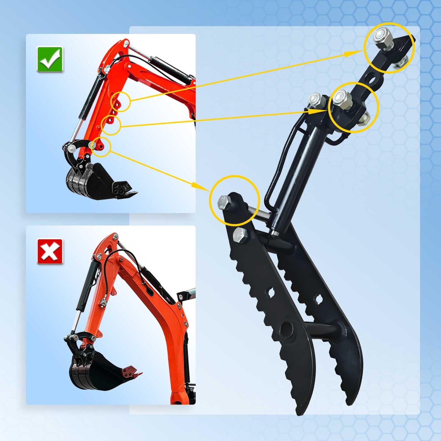 Hydraulic Thumb Clip Attachment 3-Holes for Mini Excavator Small Digger Crawler Small Digger Attachments fit Most of up to 2 tons, with2* M14 Hoses and Converters, Black
