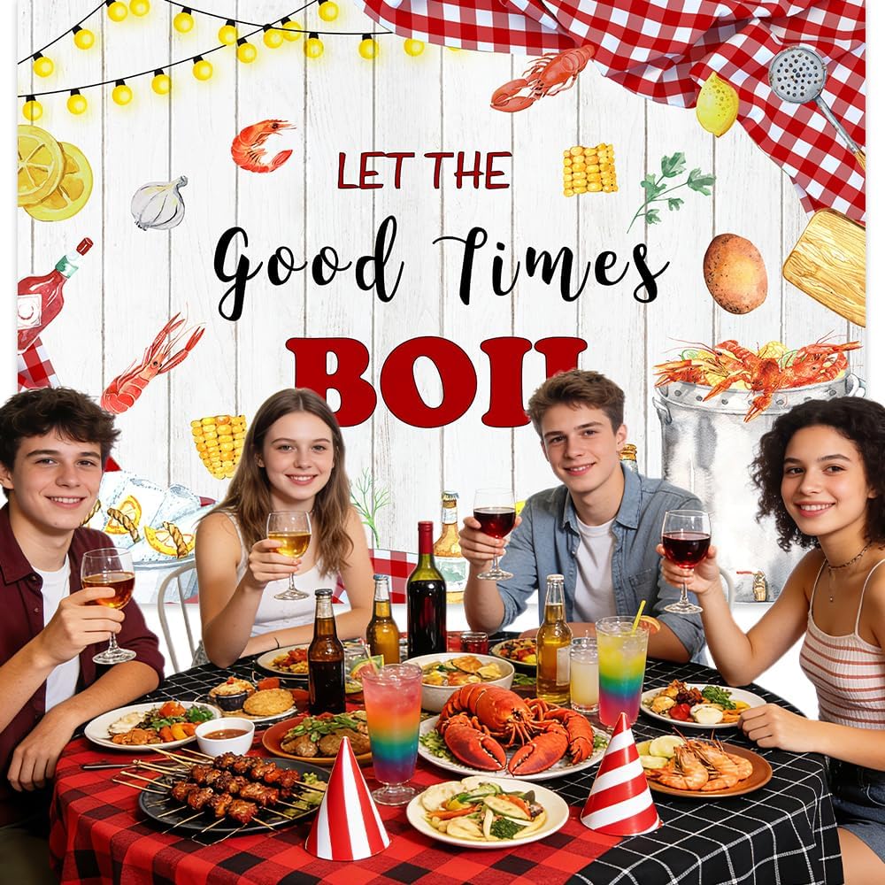 AIBIIN 7x5ft Let The Good Times Boil Backdrop Crawfish Boil Themed Birthday Backdrop Sea Lobster Birthday Party