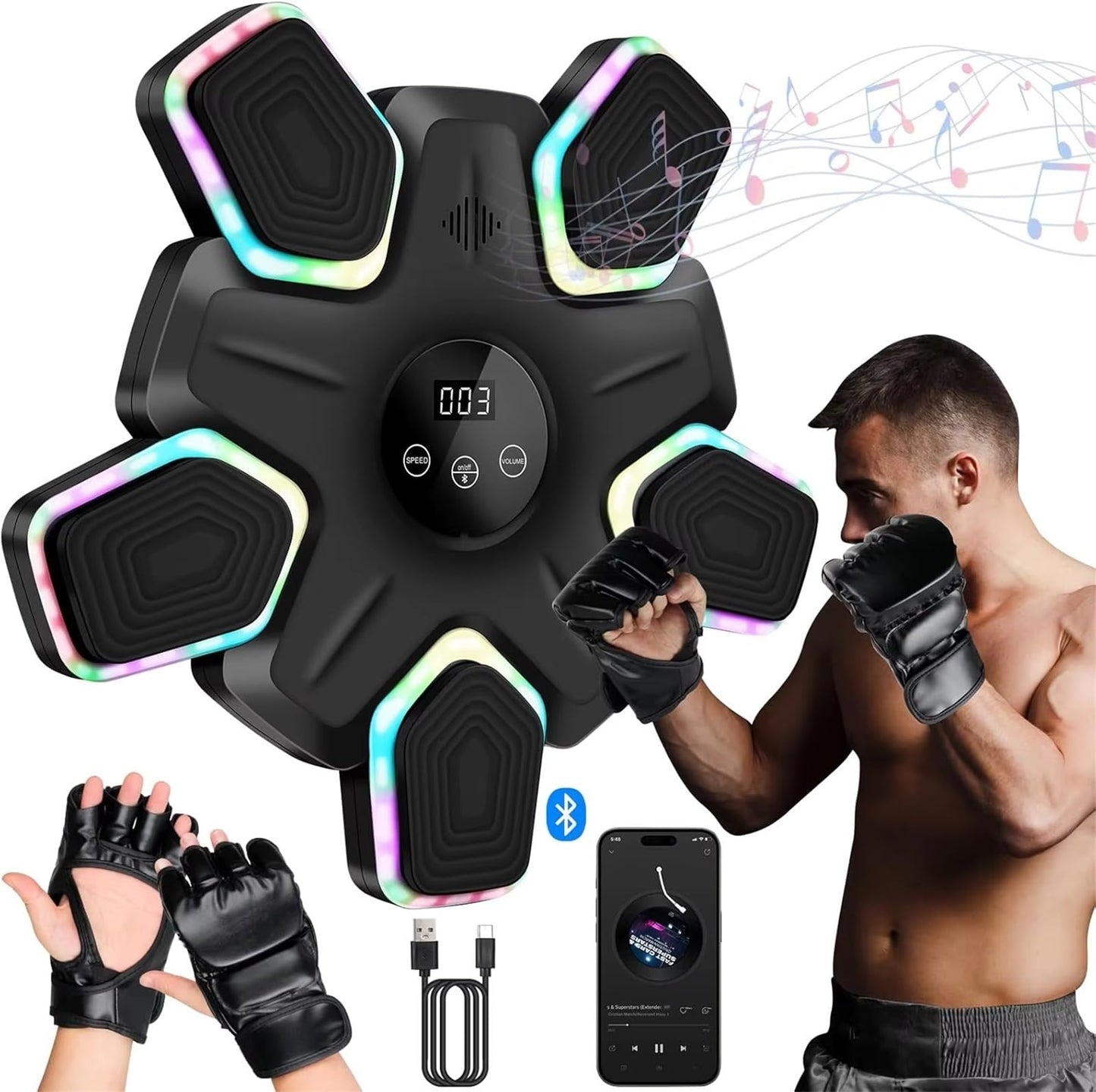 SJSSSJ Music Boxing Machine, Wall Mounted Music Boxing Machine - Interactive Bluetooth Trainer for Home Fitness