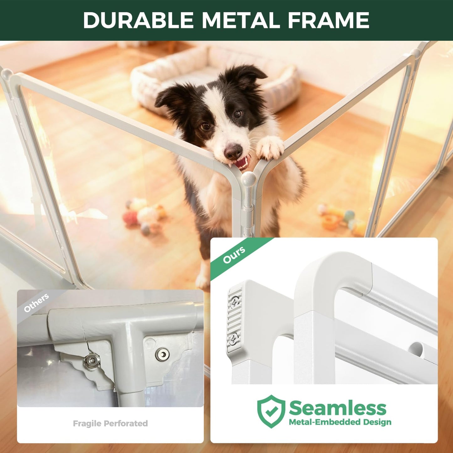 FXW AuraSpace Pro Acrylic Indoor Dog Playpen, Heavy-Duty with Metal Frame, 32" Height 6 Panels for Small and Medium Dogs, White│Patented
