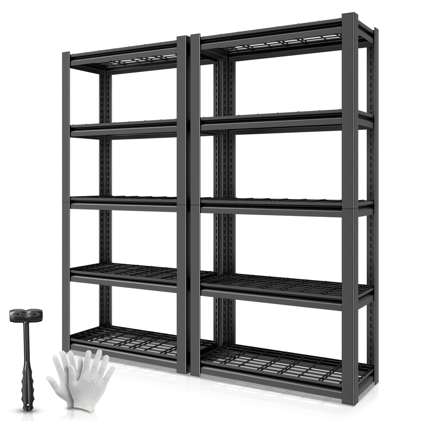 Auto Dynasty 5-Tier Storage Shelves Set of 2, 72" H (3000LBS Capacity) Adjustable Garage Shelving, Metal Storage Utility Rack Shelf Unit for Pantry Kitchen Warehouse, 72" H x 35" W x 16" D, Black