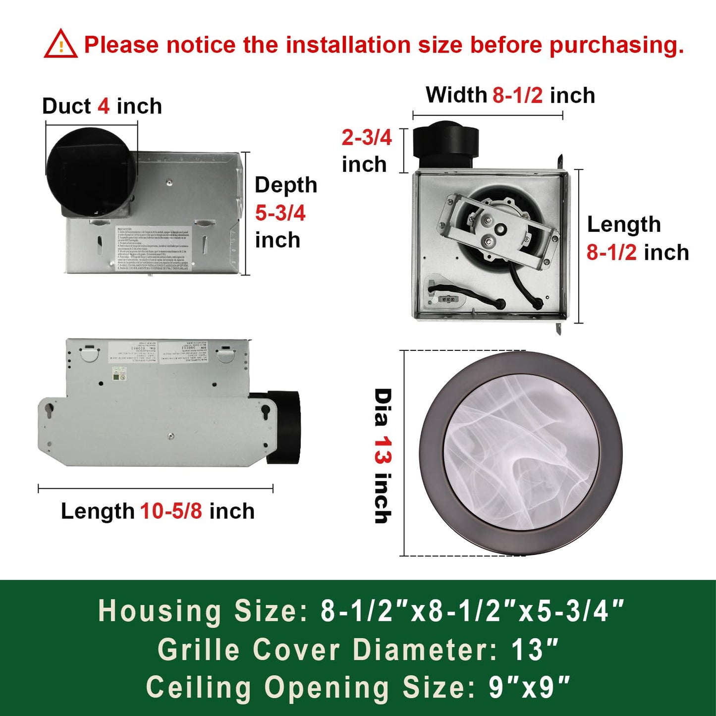 Akicon Ultra Quiet Bathroom Exhaust Fan with LED Light 80CFM 2.0 Sones Round Bathroom Ventilation Fan with Frosted Glass Cover (Oil Rubbed Bronze)