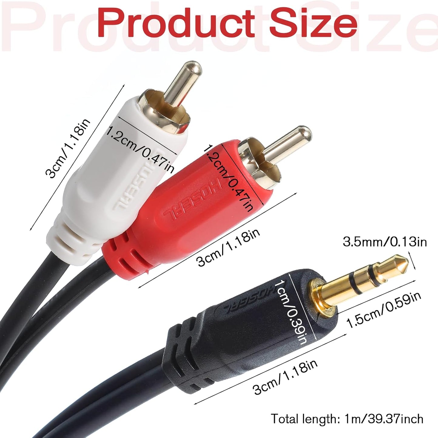 FdcLixuvol 3.5 mm 2RCA 3.2 ft/1 MP3/MP4, to Audio Cable, m Gold-Plated Plug Stereo Y Splitter Cord, Aux to RCA Cable