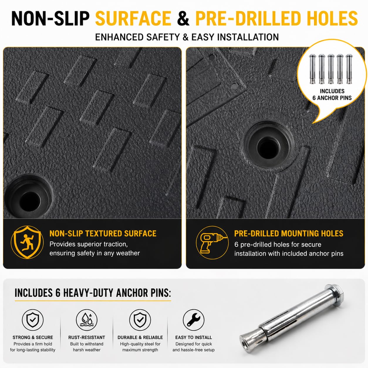 2 Pack 4'' Rise Rubber Curb Ramp,Heavy Duty, 11000lbs Capacity,Threshold Ramps, Car Slope Ramp for Loading Dock Bike Vehicle Warehouse Sidewalk Wheelchair (4" H)