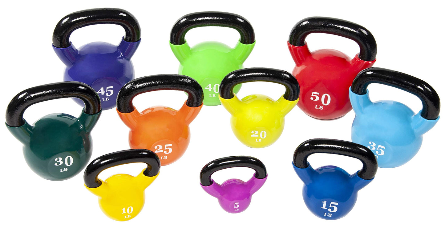 Fitvids All-Purpose Color Vinyl Coated Kettlebell, 5-50 Pounds, Yellow