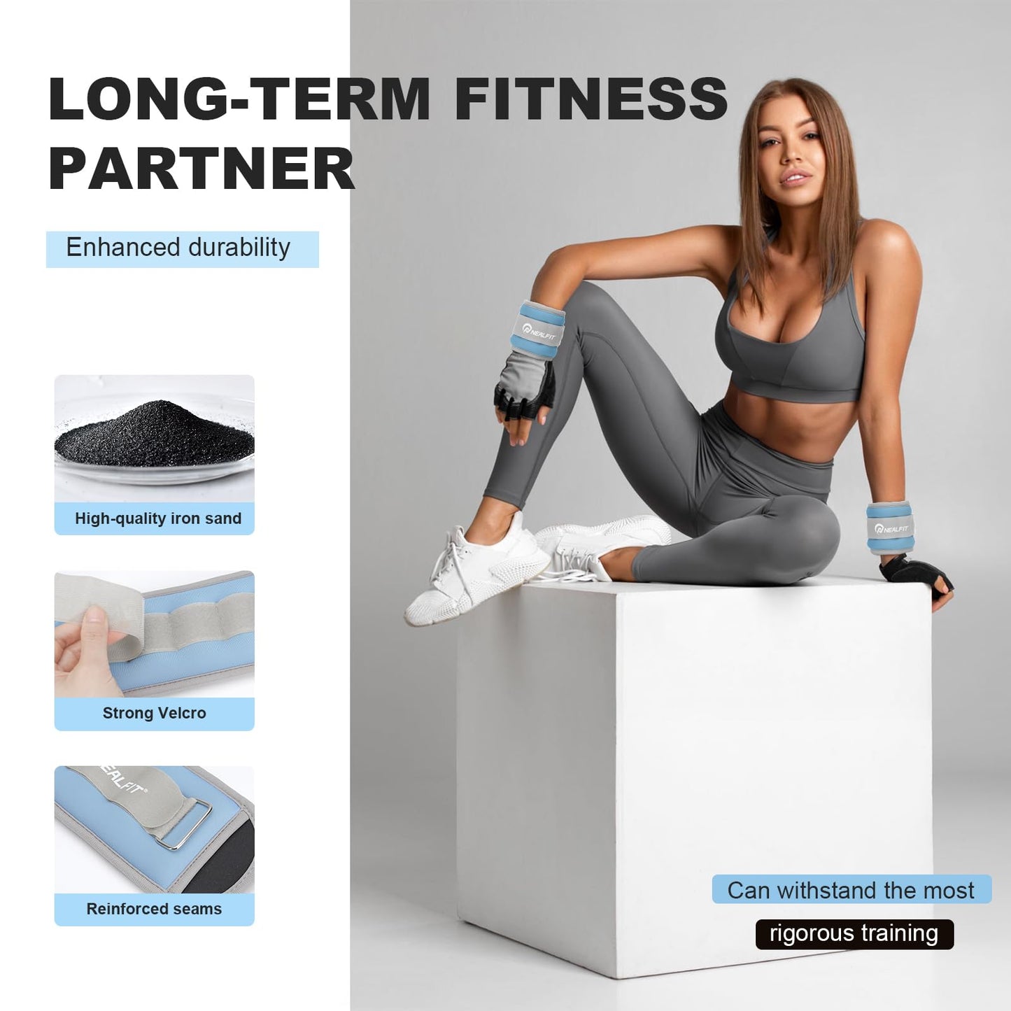 NEALFIT Ankle Wrist Weights, Adjustable Arm Leg Weights for Women Men, Secure Fit Non-Slip Exercise Weights for Home Workout, Running, Walking, Aerobics, Physical Therapy (Haze Blue, 2Lbs Pair (1lb x 2))