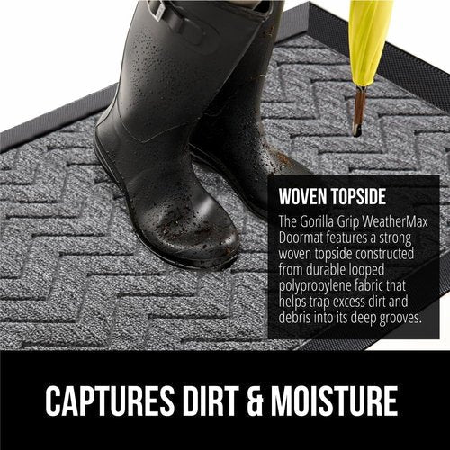 GORILLA GRIP Waterproof All-Season WeatherMAX Doormat - 34x58 Natural Rubber, Stain & Fade Resistant, Easy Clean