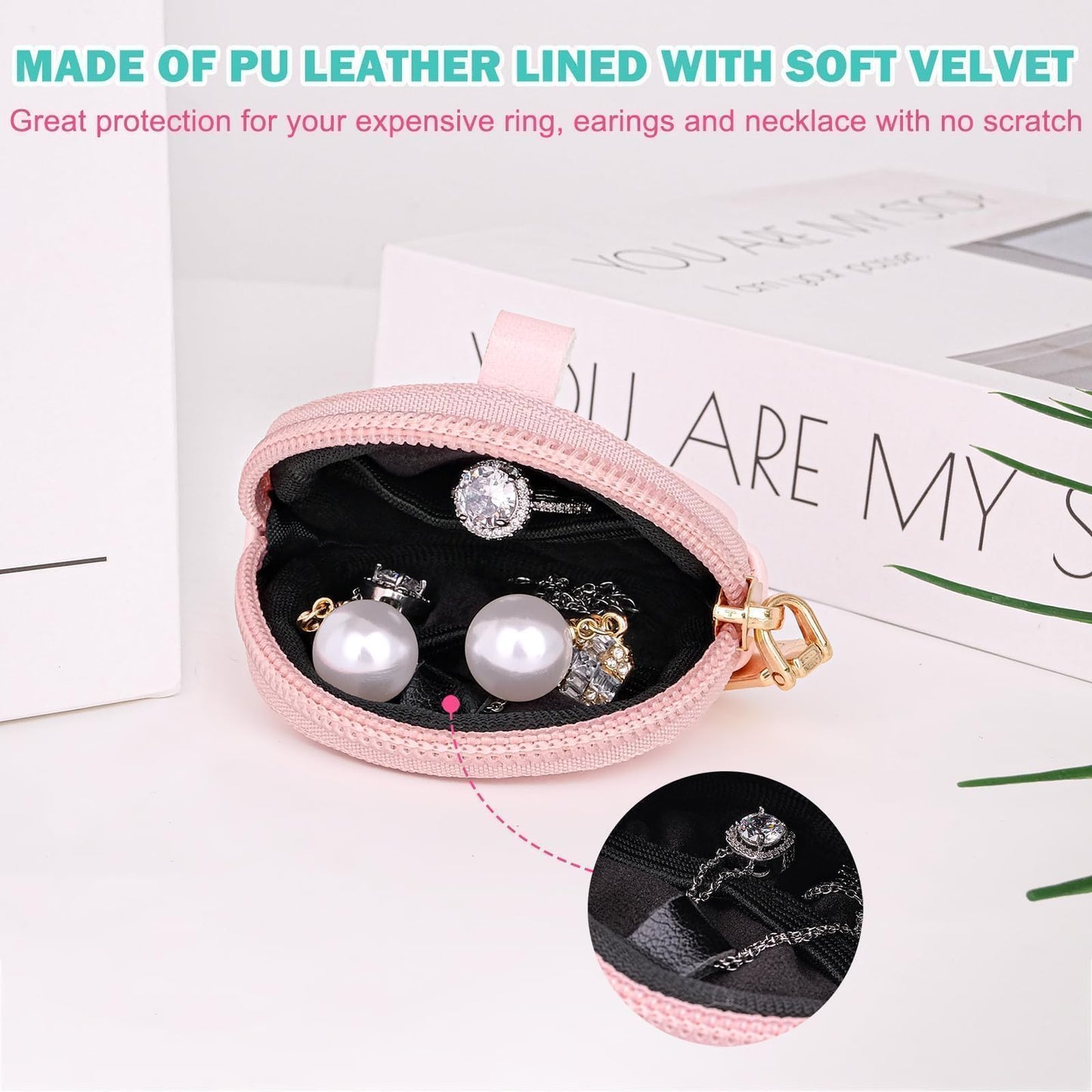 LUCKINEE Portable Gym Jewelry Ring Holder Keychain, Small Travel Ring Holder Earring Stud Necklace Storage Case Ring Holder Gifts for Women and Girls