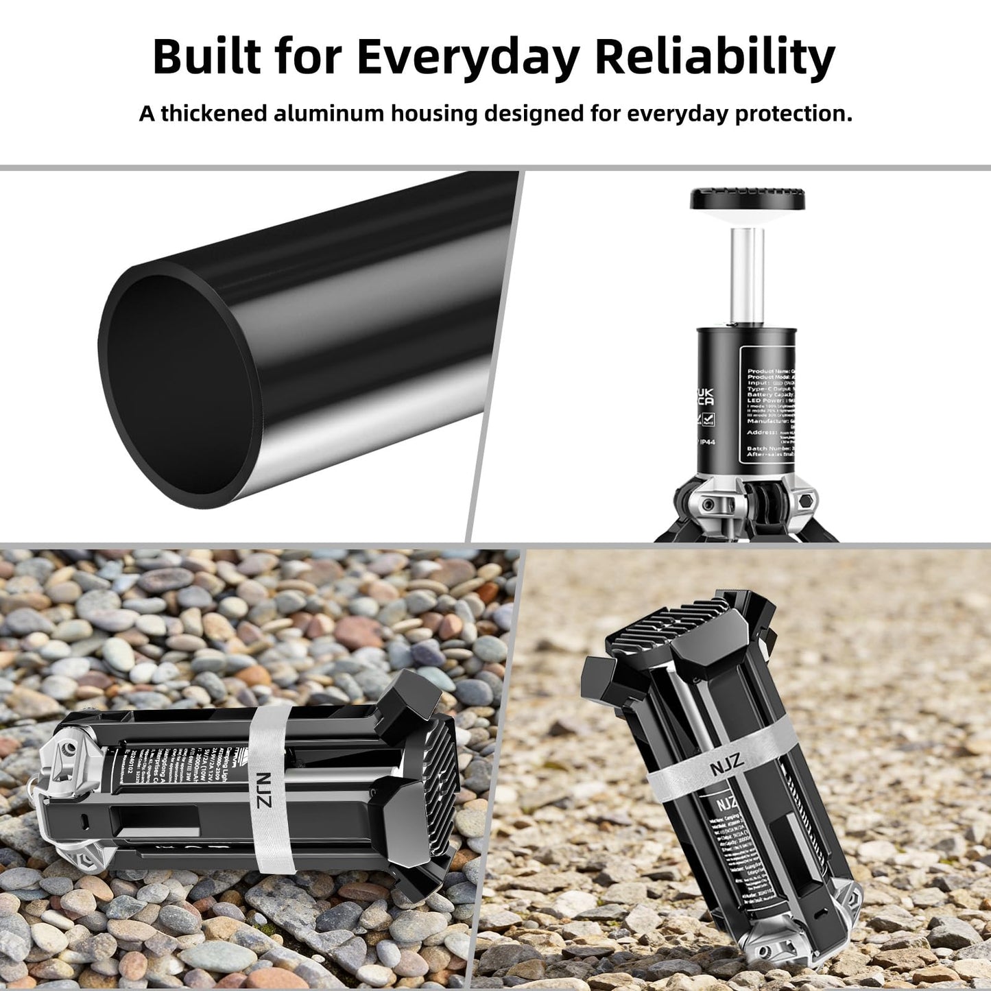 NJZ Rechargeable Camping Light, 20000mAh Telescopic Lantern with Stand, Waterproof Outdoor Light with 3 Brightness Levels for Camping, RV & Emergency