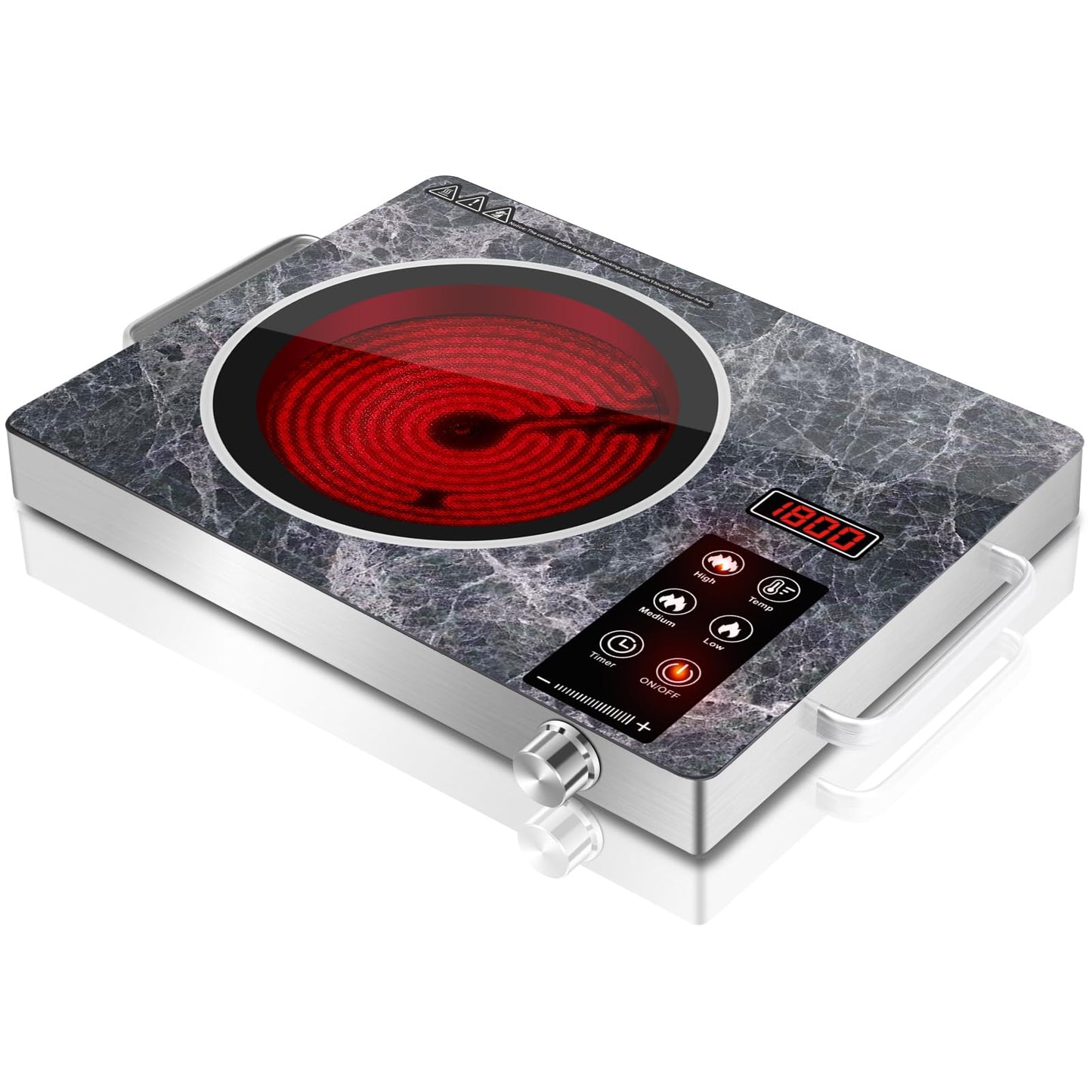 GRACEALL Single Burner Electric Cooktop, Portable Infrared Hot Plate, Countertop Electric Stove, Touch & Knob Control, Temperature Adjustable, Portable-Marble
