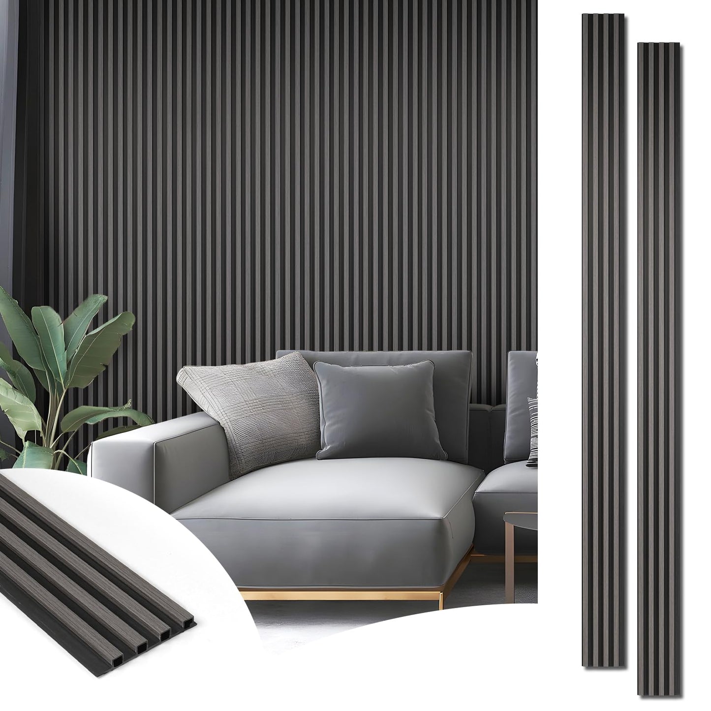 Art3d 8-Pack WPC Wood Slat Wall Panel for Interior Wall Décor, 3D Wood Fluted Acoustic Wall Paneling for Living Room Bedroom Home & Office Accent Wall Decor - 96 x 6 Inch Grey