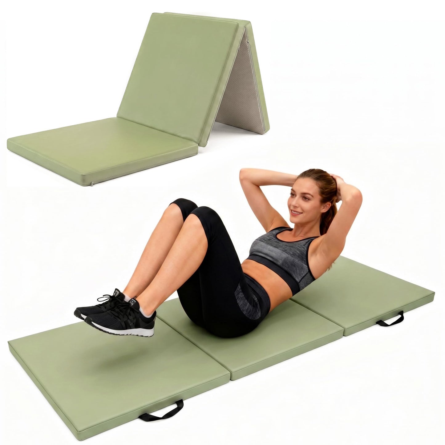 SEHAUSEU Foldable Yoga Mat, 2 Inches Extra Thick Non-Slip Design Fitness Mats,Better cushioning and shock-absorbing Multi-Purpose Exercise Pilates Mat for Home Studio-72 x 24 x 2" Green