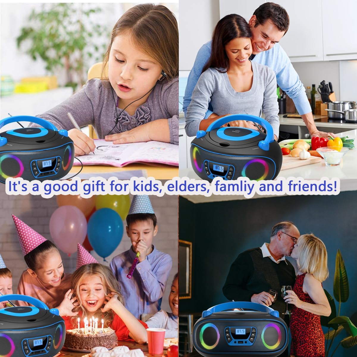 WIITHINK MP3 Jack,MP3 Portable Radio CD Player Boombox with Bluetooth,FM Radio,USB Playback,AUX-in,Headphone CDs