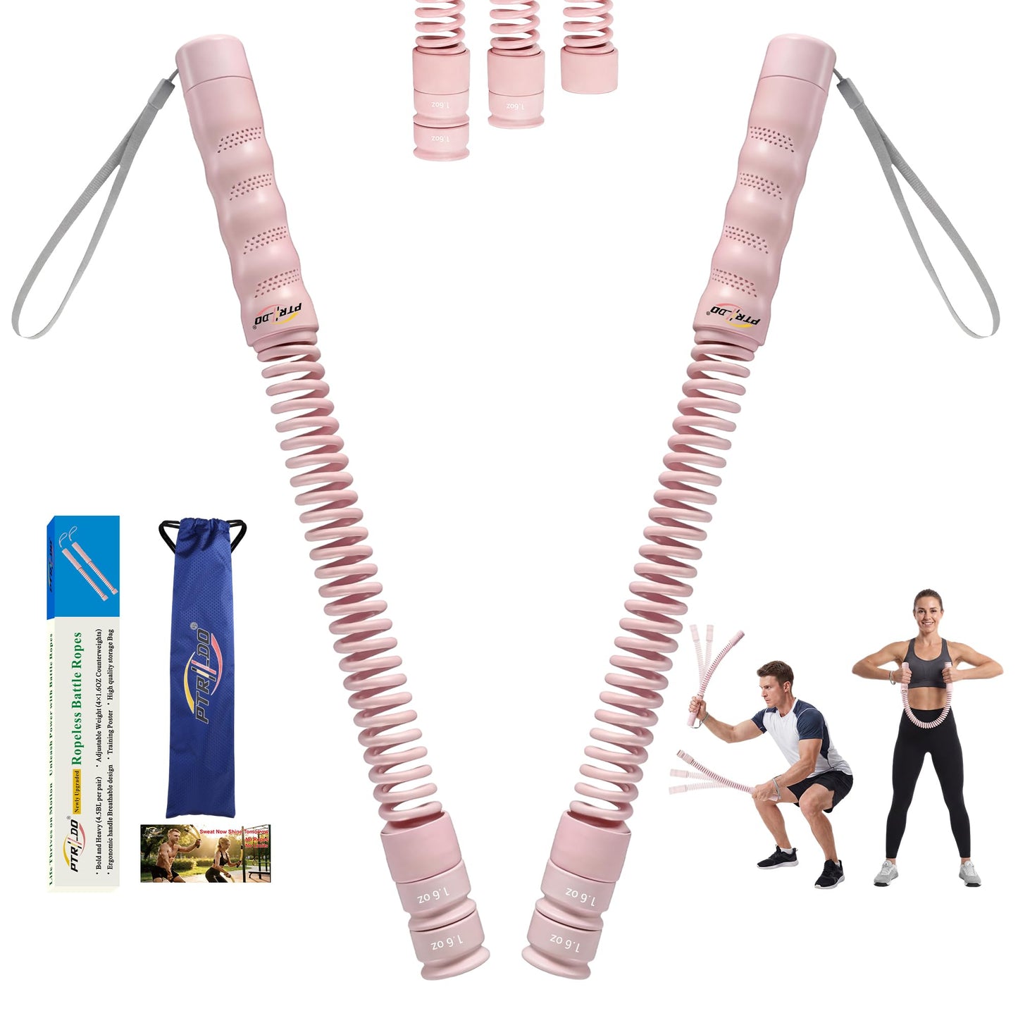Cordless Battle Ropes for Home Gym & Apartment-Portable Ropeless Battle Ropes with 3 Adjustable Resistance Levels for Strength Training, HIIT & Full Body Exercise Includes Workout Guide & Storage Bag