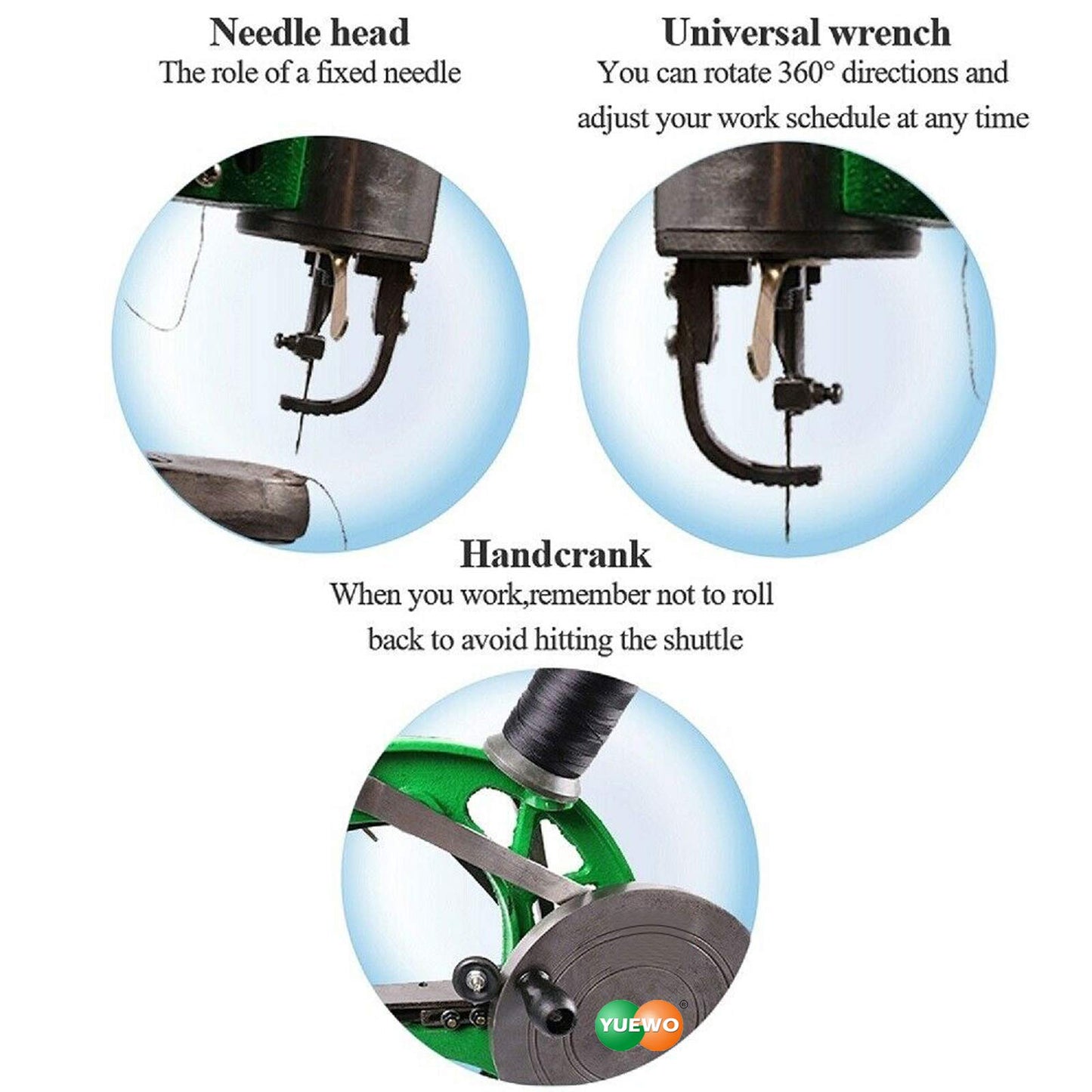 YUEWO Leather Hand Shoe Repair Machine Small Heavy Duty Cobbler Sewing Machine for Manual Sewing Dual Cotton Nylon Line Green
