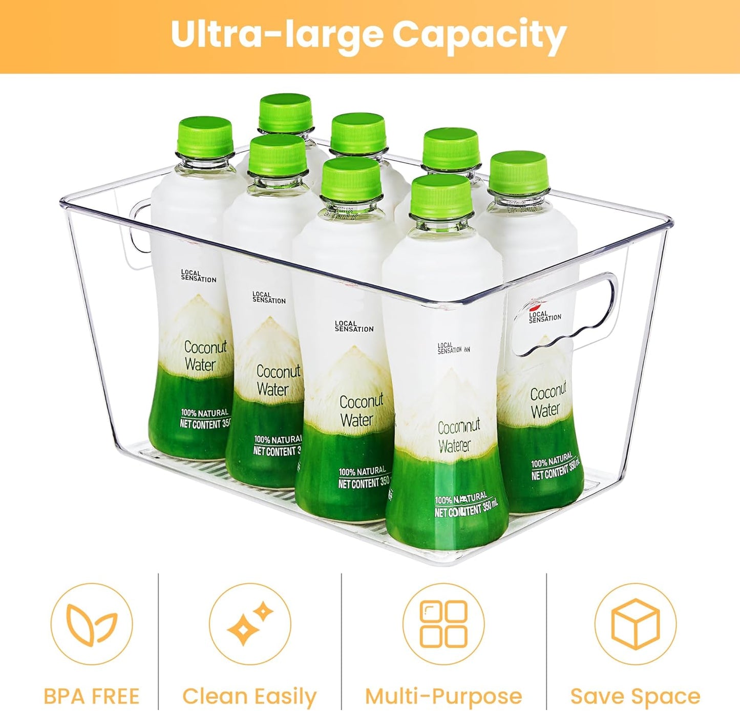 YIHONG Clear Pantry Organizer Bins - 6 Pack Plastic Containers with Handles for Kitchen & Bathroom Storage