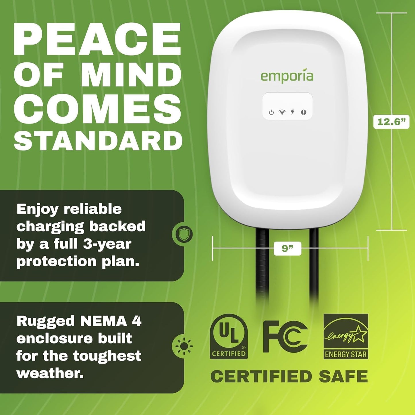 EMPORIA Level 2 EV Charger w/ J1772 Connector — 48 Amp, 240V WiFi Enabled Electric Vehicle Charging Station, 25ft Cable, NEMA 14-50, White