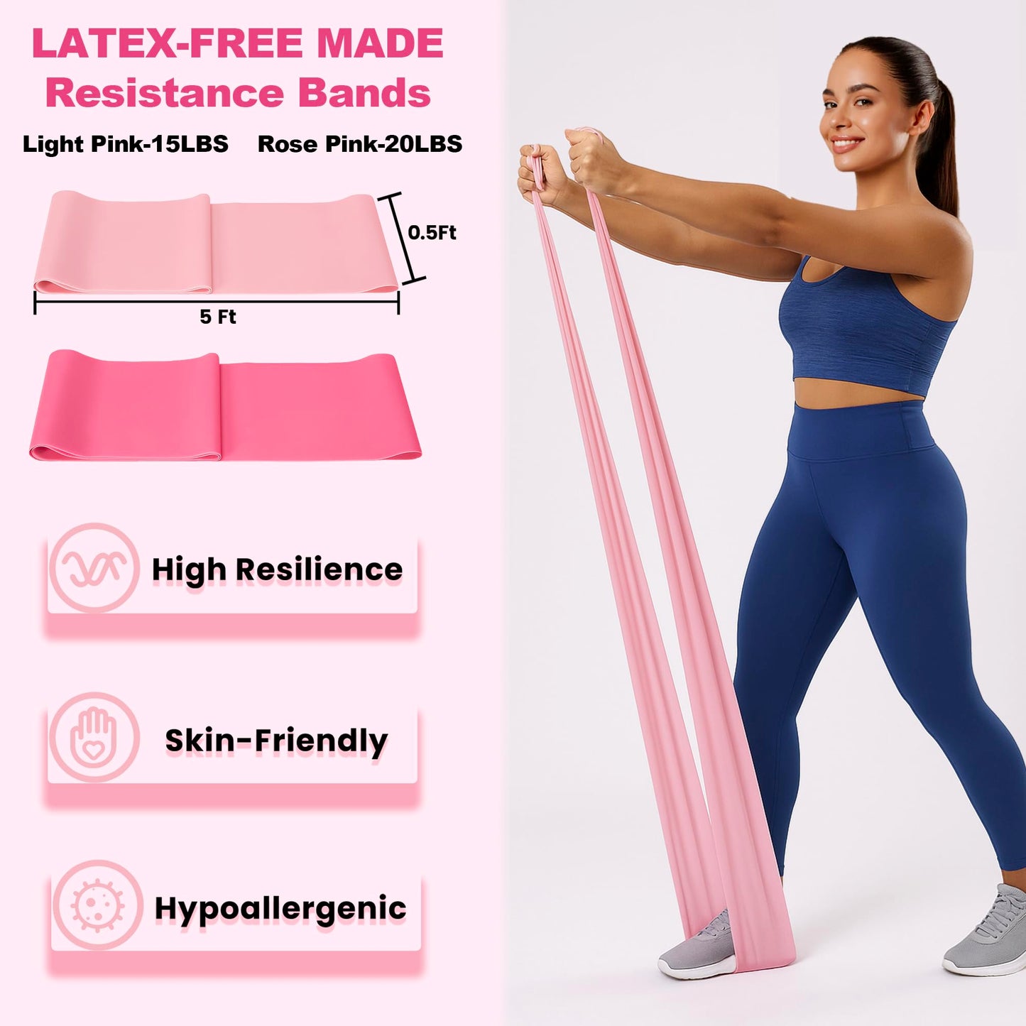 TREKONPEAK Home Pilates Kit, Pilates Workout Kit for Women, Pilates Equipment with Pilates-Ring and Ball Set, Multiple Resistance Bands, Socks (Pink)