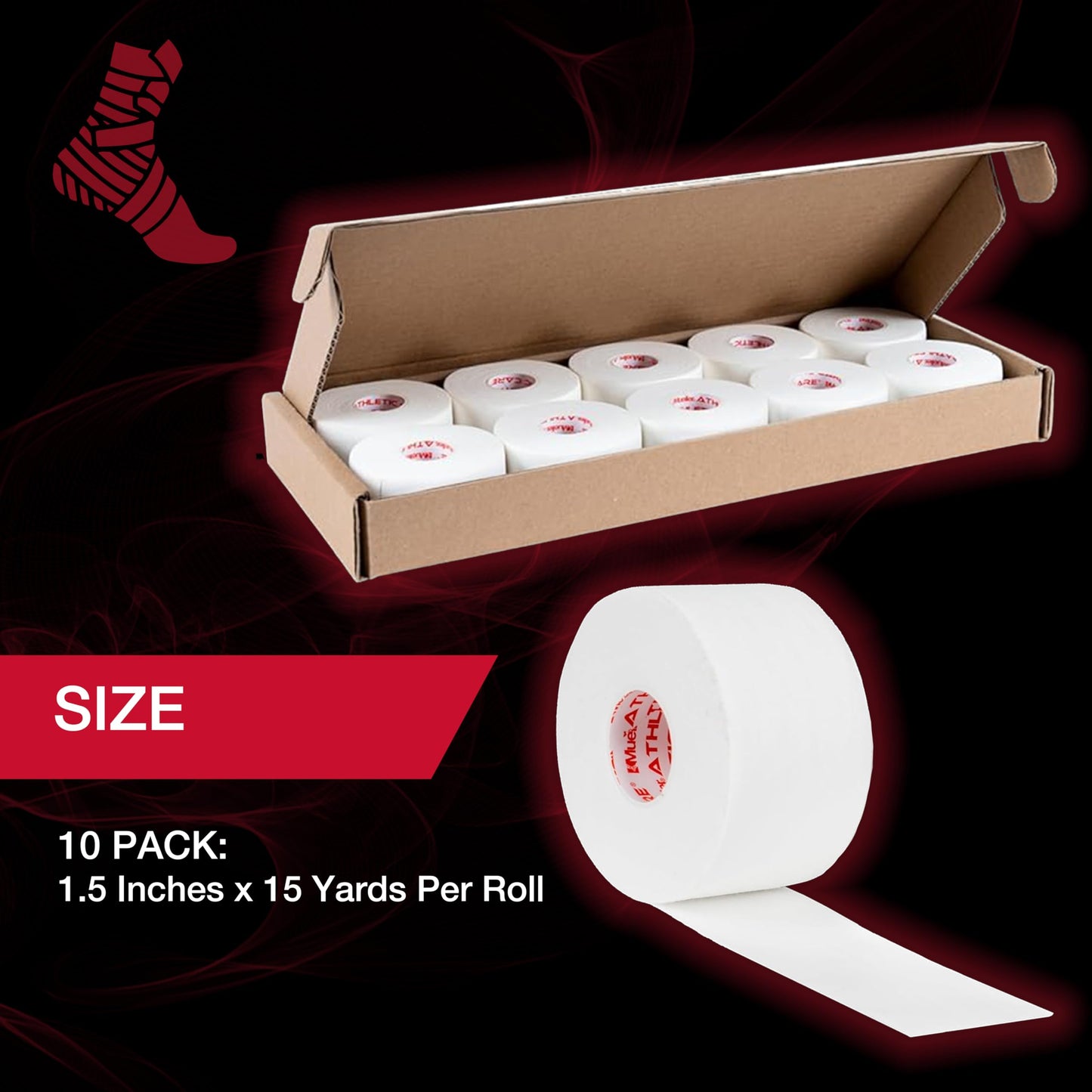 Mueller Sports Medicine Premium Athletic Tape, 10 Pack, White - Quality Hospital-Grade Athletic Tape, Easy to Tear for Fast & Effective Taping, 1.5" x 15 Yards Per Roll