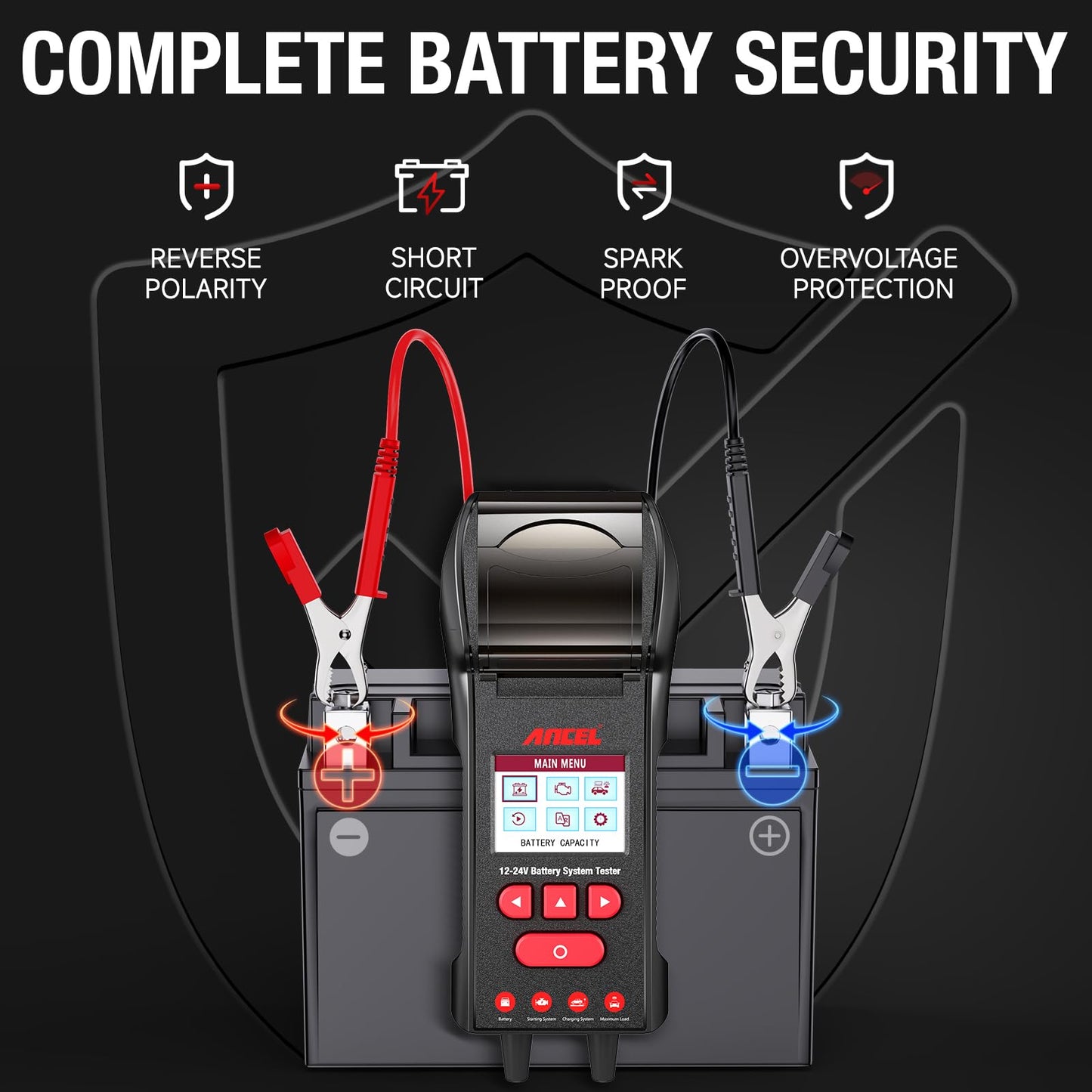 ANCEL BST600 12V 24V Battery Tester with Printer, 100-2000 CCA Lead-Acid Battery Alternator Tester, Cranking Charging System Analyzer for Cars Trucks RV Marine Motorcycles