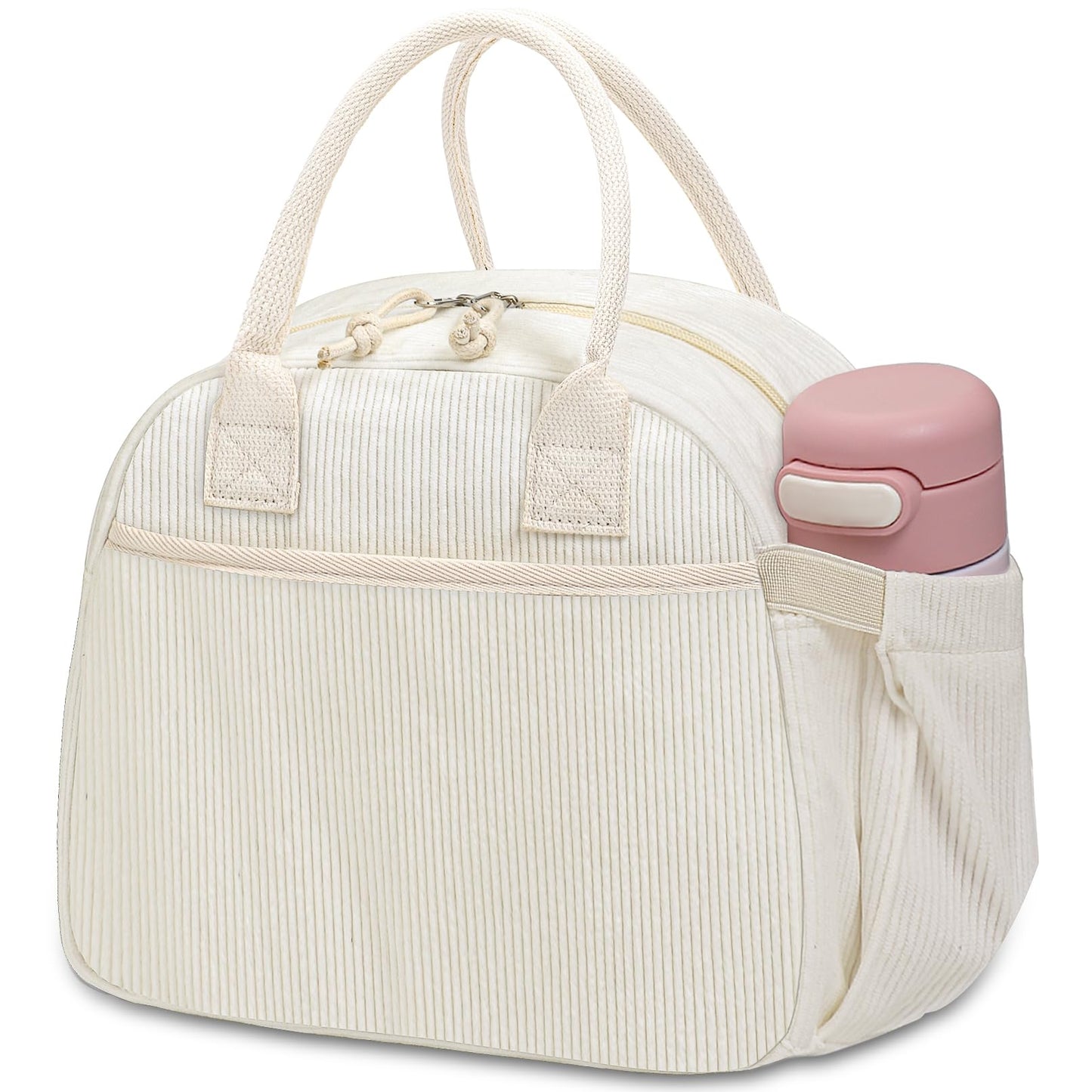 Carry bloom Lunch Box for Women, Insulated Lunch Bag Cute Corduroy Lunchbag Reusable Lunchbox for Work (bb pink corduroy)