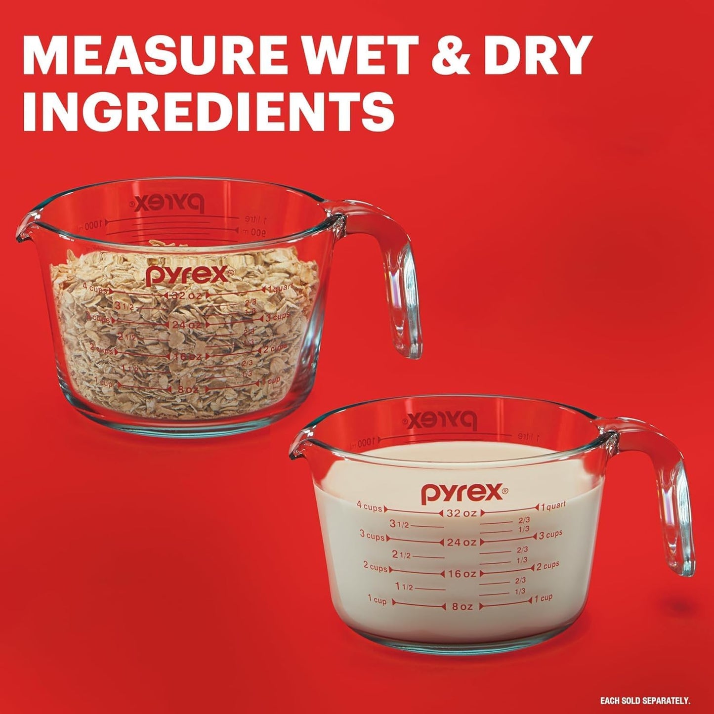 Pyrex Essentials Glass Measuring Cups Set - 1 & 2 Cup | Oven, Dishwasher, Freezer & Microwave Safe