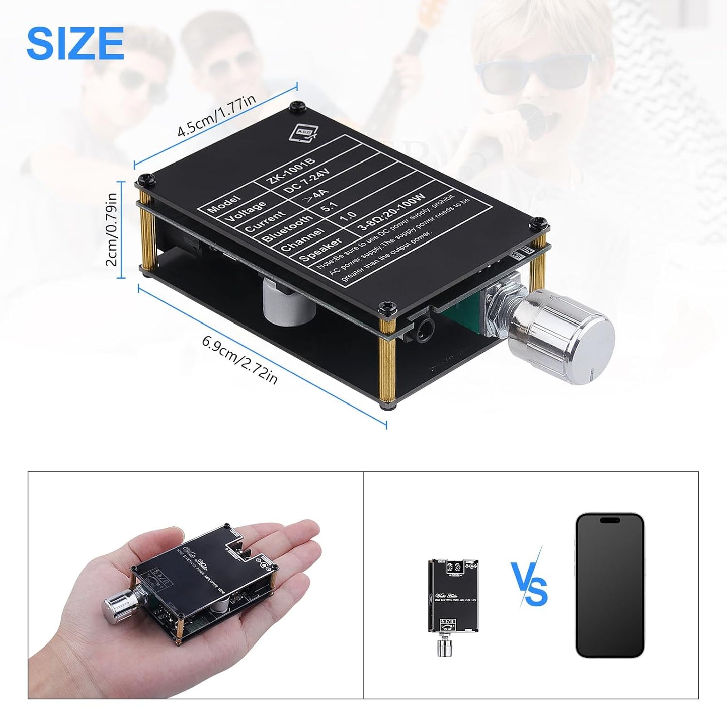 2Pack ZK-1001B 100W 7-24V Bluetooth Amplifier Board, Mono AMP TWS Mini Audio Power Amplifier Module with Box Matching