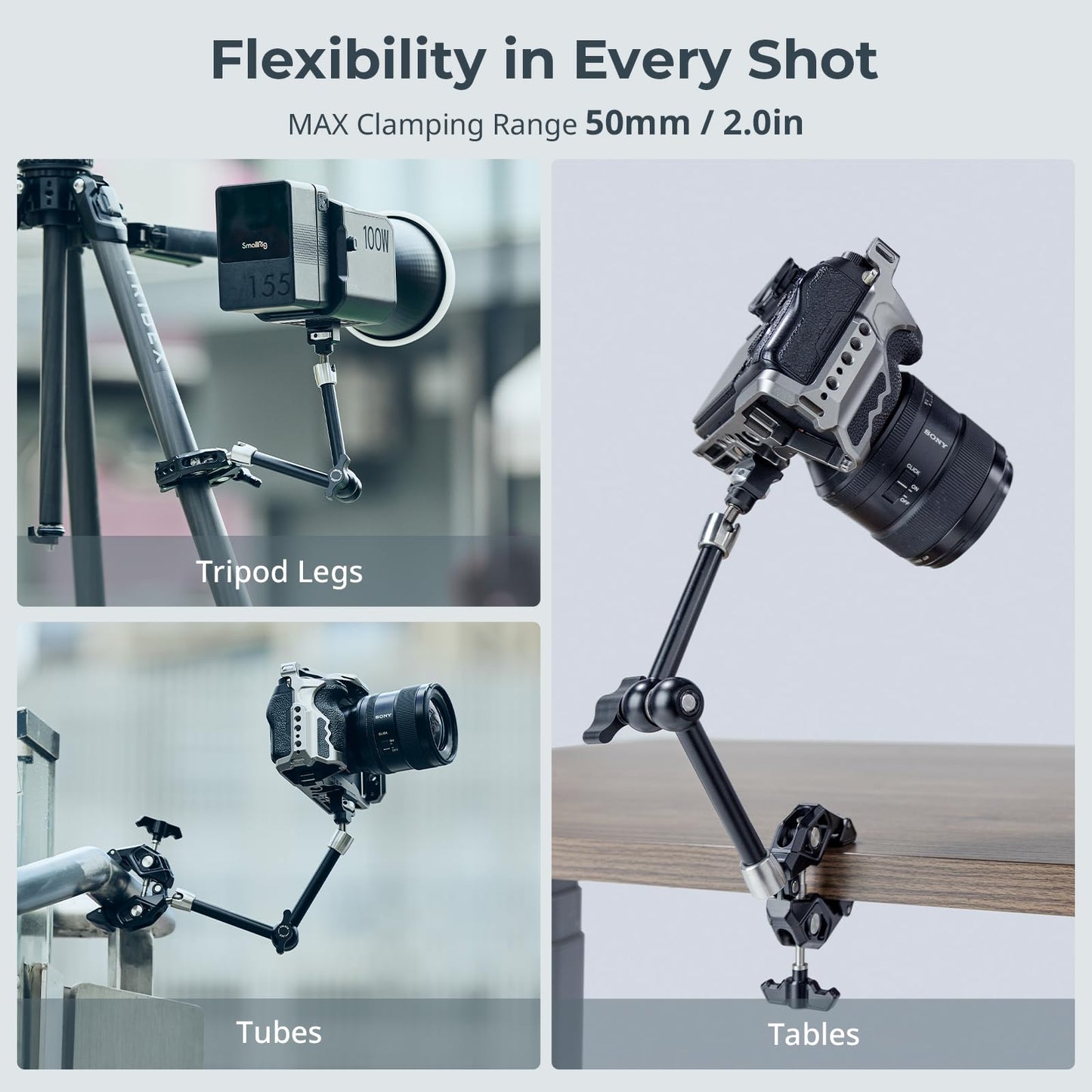 SMALLRIG 12.9 Inches Magic Arm Clamp, with 1/4'' Screw & Anti-Deflection Retractable Pin, Clamp Mount for GoPro/for Insta360 /for DJI Action/for DSLR/for Light/for Monitor/for Phone - 5312