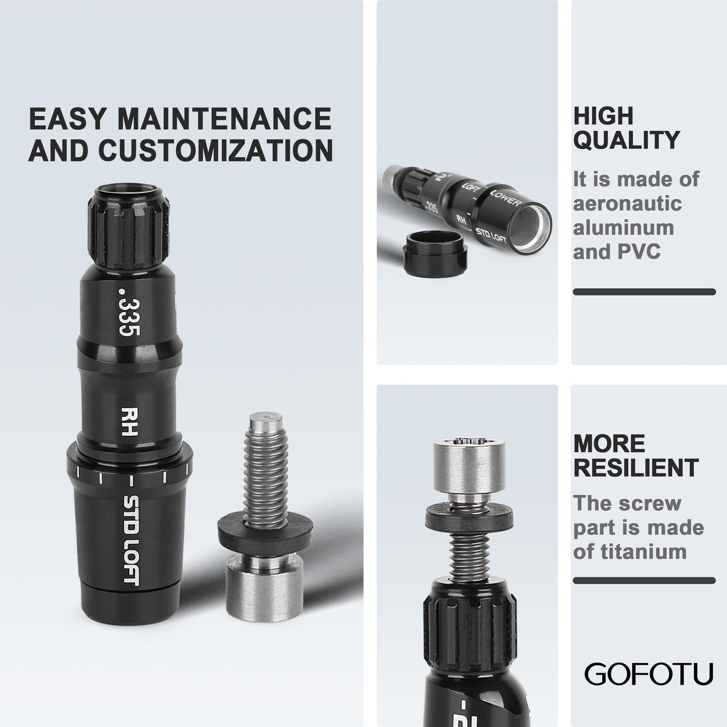 Gofotu Golf Shaft Adapter Sleeve .335 Tip Driver Fairway RH Compatible with Taylormade Qi4D,Qi35,Qi10,M1 M2 M3 M4 M5 M6 SIM SIM2 R15, Stealth2, Stealth,BRNR Mini Driver Black