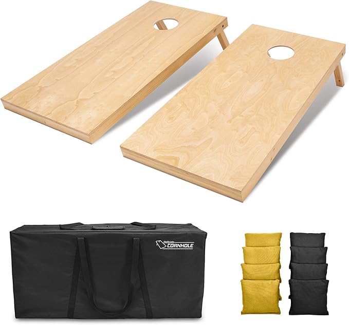 GoSports Regulation Size Wooden Cornhole Set with Natural Wood Finish - Includes Carrying Case