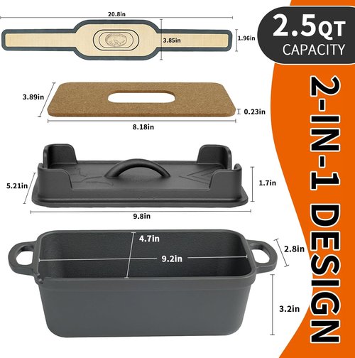 Cast Iron Combo Cooker by [Brand Name] - 2.5QT Pre-Seasoned Dutch Oven & Grill Pan | Versatile 2-in-1 Skillet for Baking & Searing