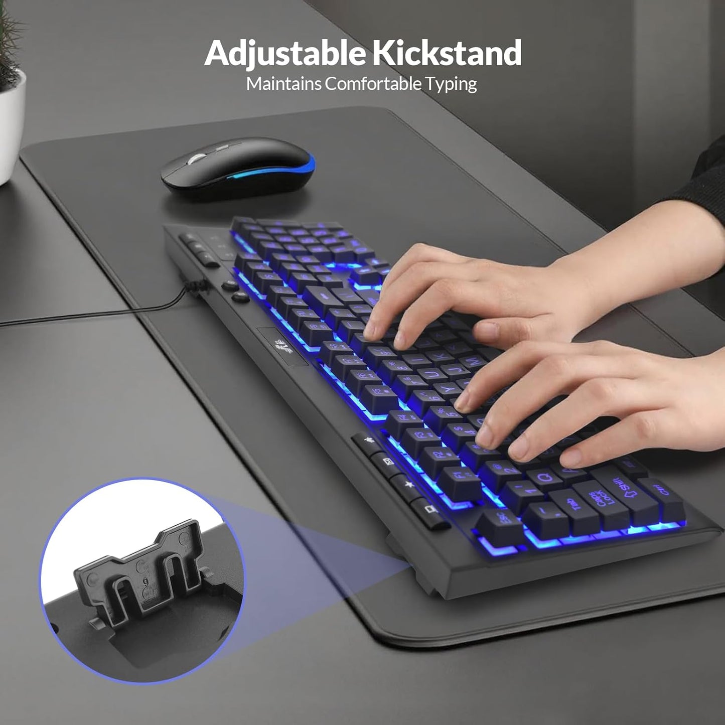 Rii RK900Pro Large Print Backlit Keyboard,Wired USB Full Size Computer Keyboard with Blue Backlight, Compatible