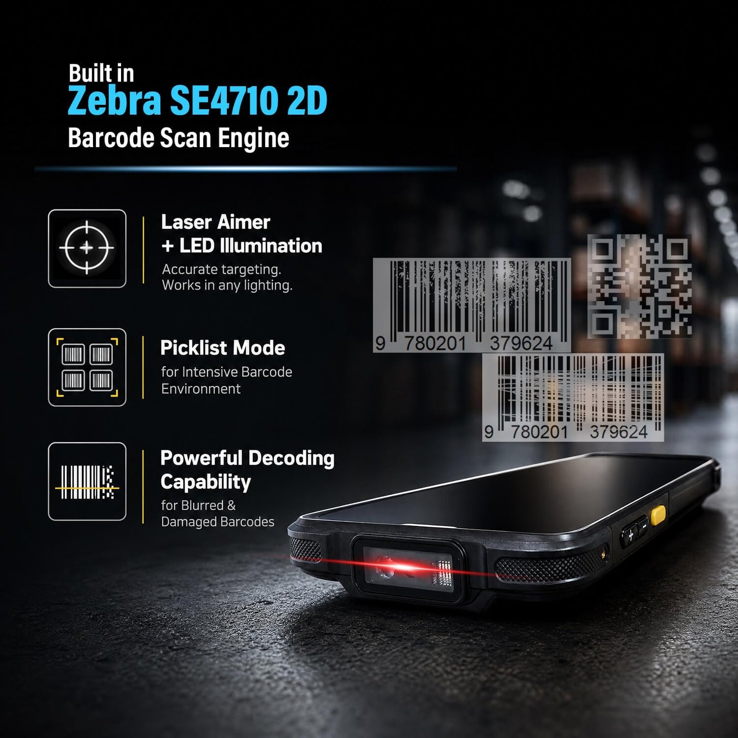 Vanquisher Rugged Enterprise PDA Android Barcode Scanner H66, 5.5" Touchscreen, Upgradable OS, Zebra SE4710 Scan Engine & 4G LTE, with Protective Case, Continuous Android Updates & Lifetime Support