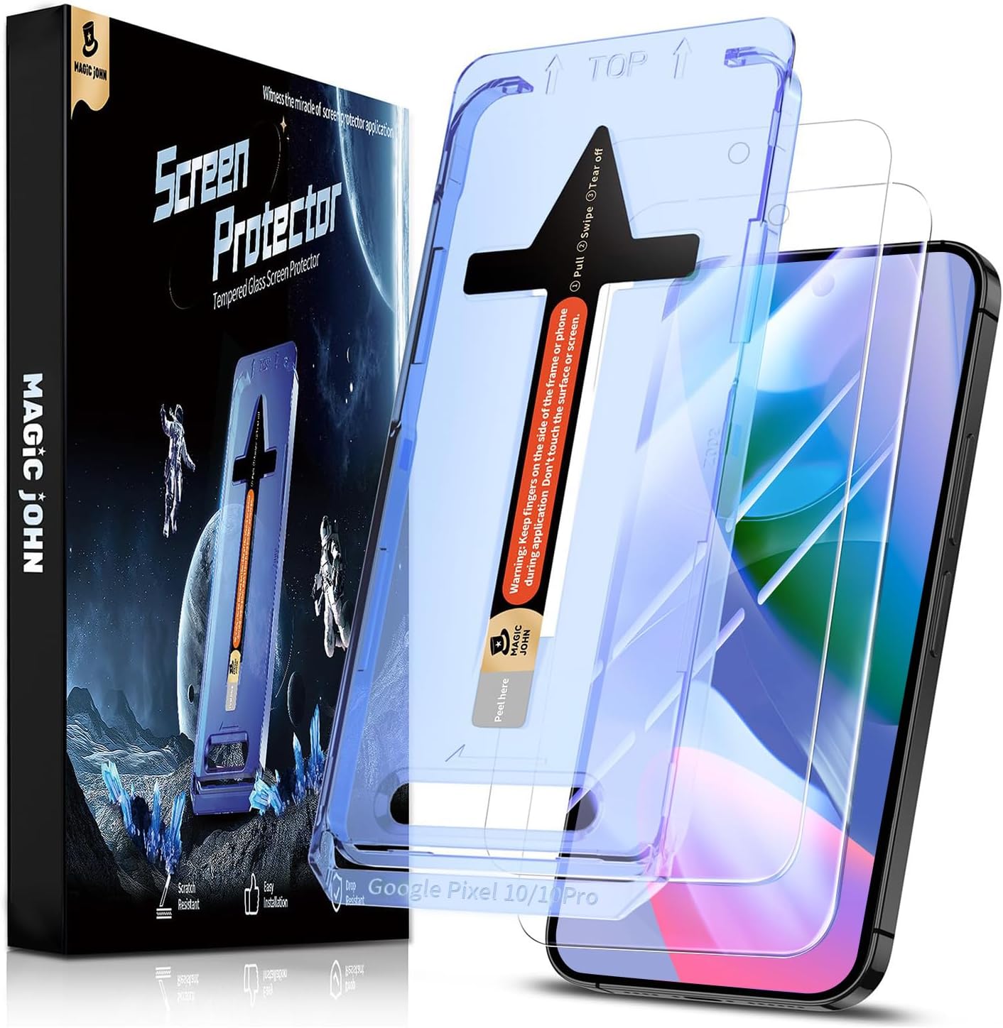 2 Pack 10/10 MAGIC JOHN for Google Pixel Google Pixel Pro Tempered Glass Screen Protector, Auto Dust-Elimination