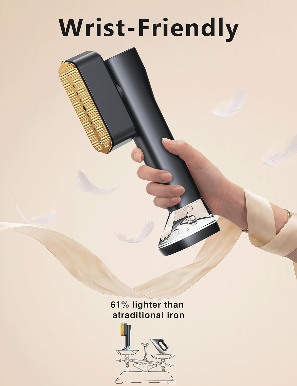 Skiennix Portable Handheld Garment Steamer - 200ml Capacity, 1000W Fast Heat-Up, Leak-Proof Design | Black & Gold