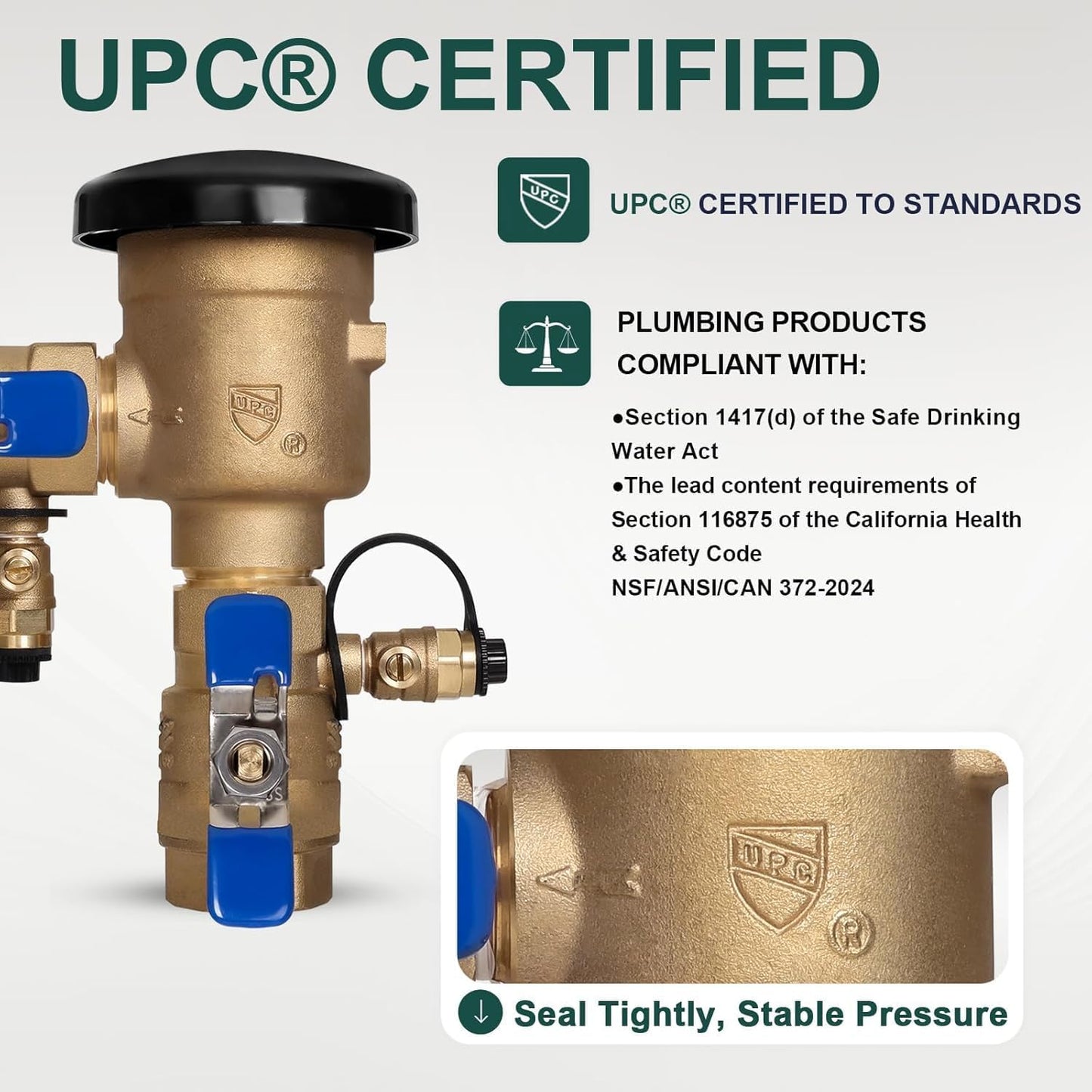 【UPC® Certified】1" Brass Pressure Vacuum Breaker with Repair Kit, Max 400PSI Sprinkler Backflow Preventer for Non-Potable Systems Like Irrigation & Industry