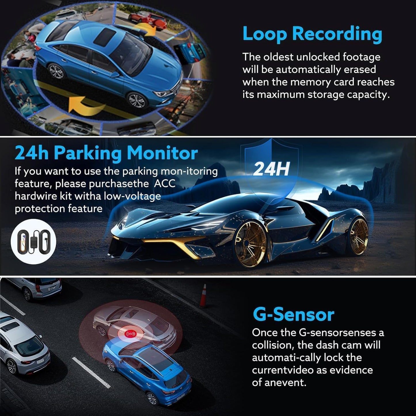 Wkreuoar 24Hr (1080 Dash Camera Front and Inside,Dashcams for Cars with IR Night Vision Loop Recording G-Sensor Parking