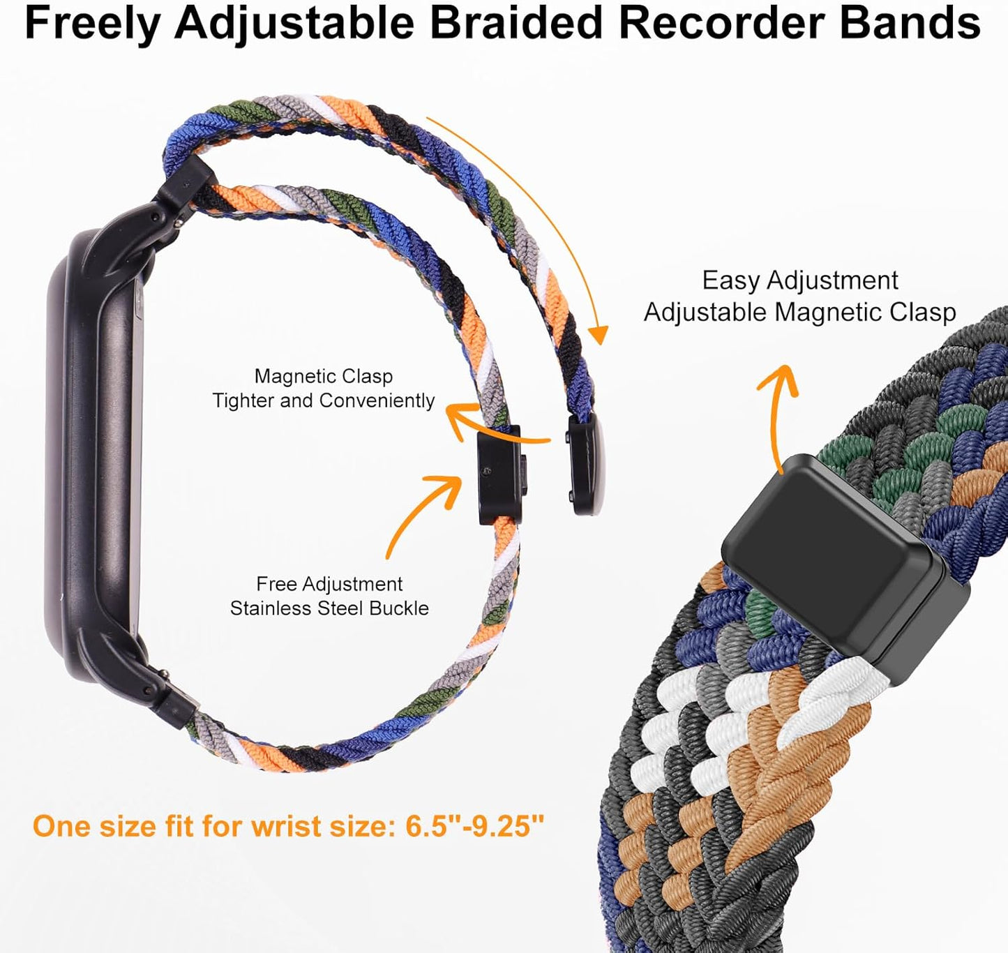 2 Pack Adjustable Braided Wristband Compatible with Plaud NotePin & NotePin S AI Voice Recorder,Breathable Soft